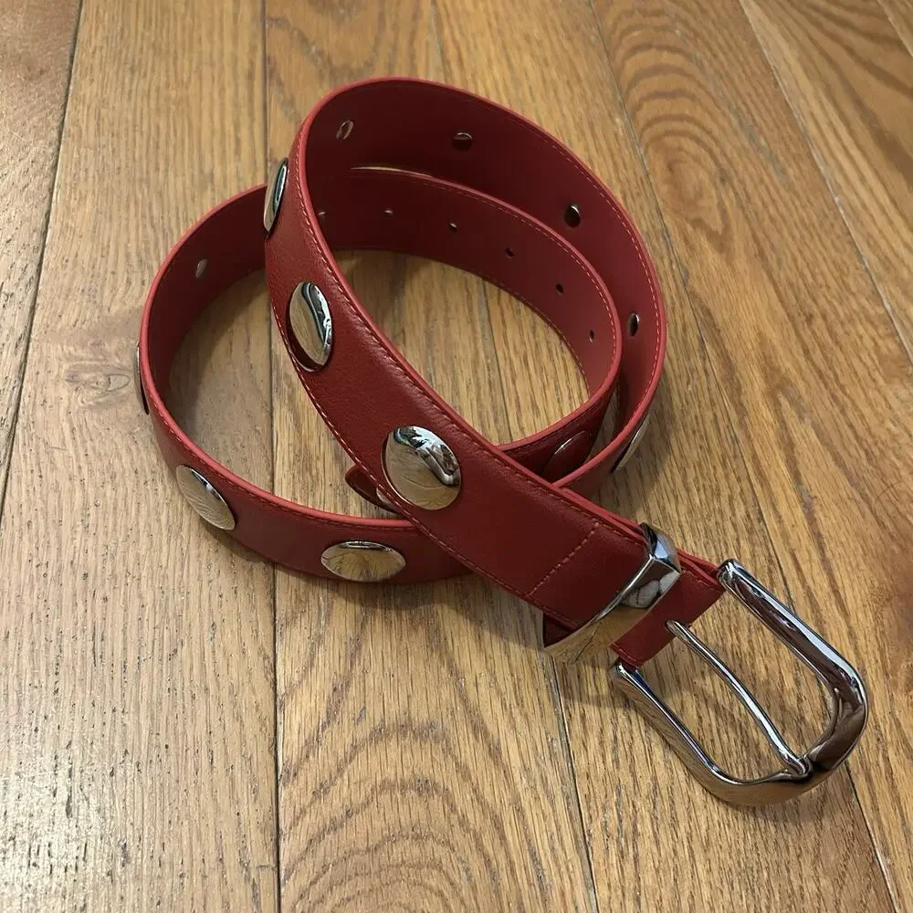 Lisa Says Gah Red Leather Studded Belt 29-35